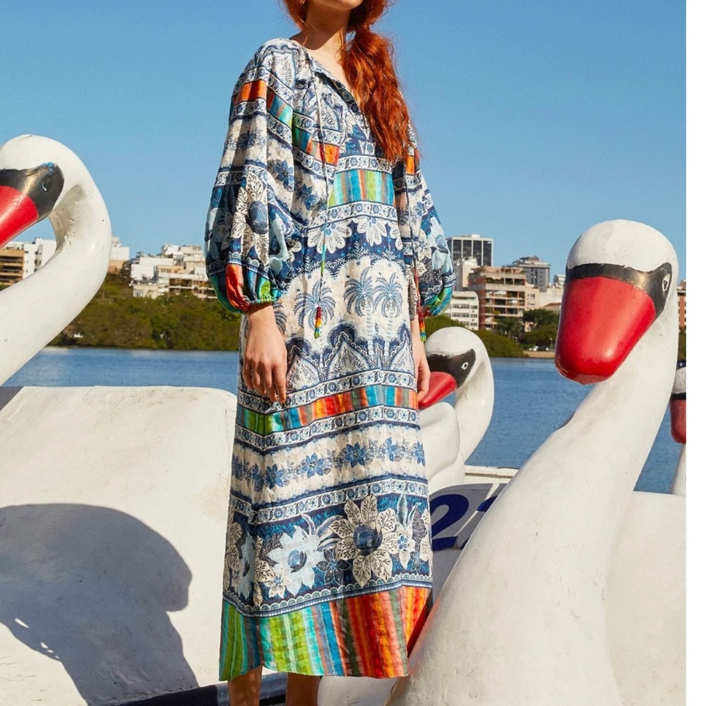 Farm Rio Lg Blue Palms Midi Dress